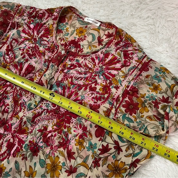KC Signatures Women L Colorful Silk Crochet Hippie Bohemian Festival Henley Top - Picture 12 of 14